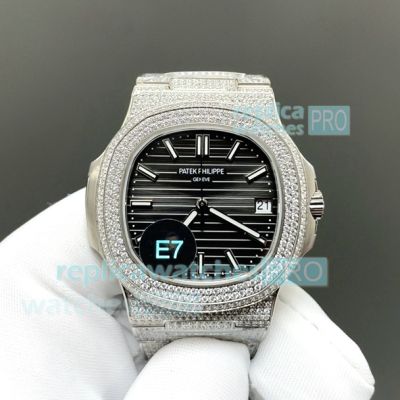 Swiss Clone E7 Factory Patek Philippe Nautilus 5711 Grey Face Pave Diamond Watch 